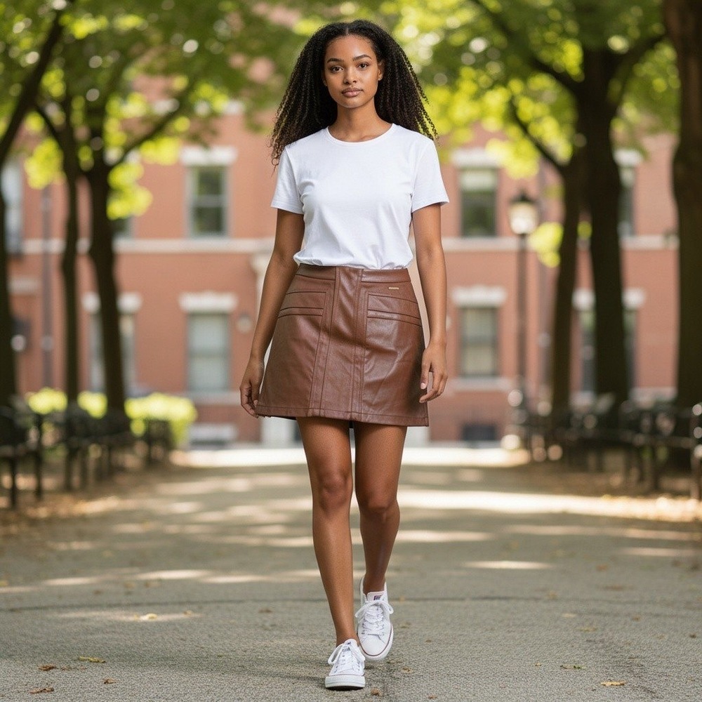 Marc New York Skirt Size M Brown Faux Leather Suede Mixed Media A-Line Mini